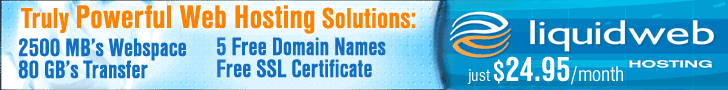 Liquid Web - 2500 MB's  Web Space - 80 GB's Transfer - Five Free Domain Names or Free SSL Certificate